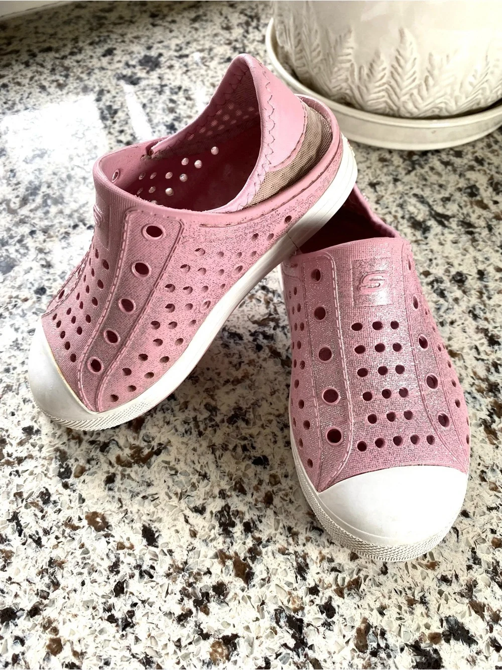 SKECHERS Foamies Guzman Steps Slip On Play Shoes Pink Sparkle 10